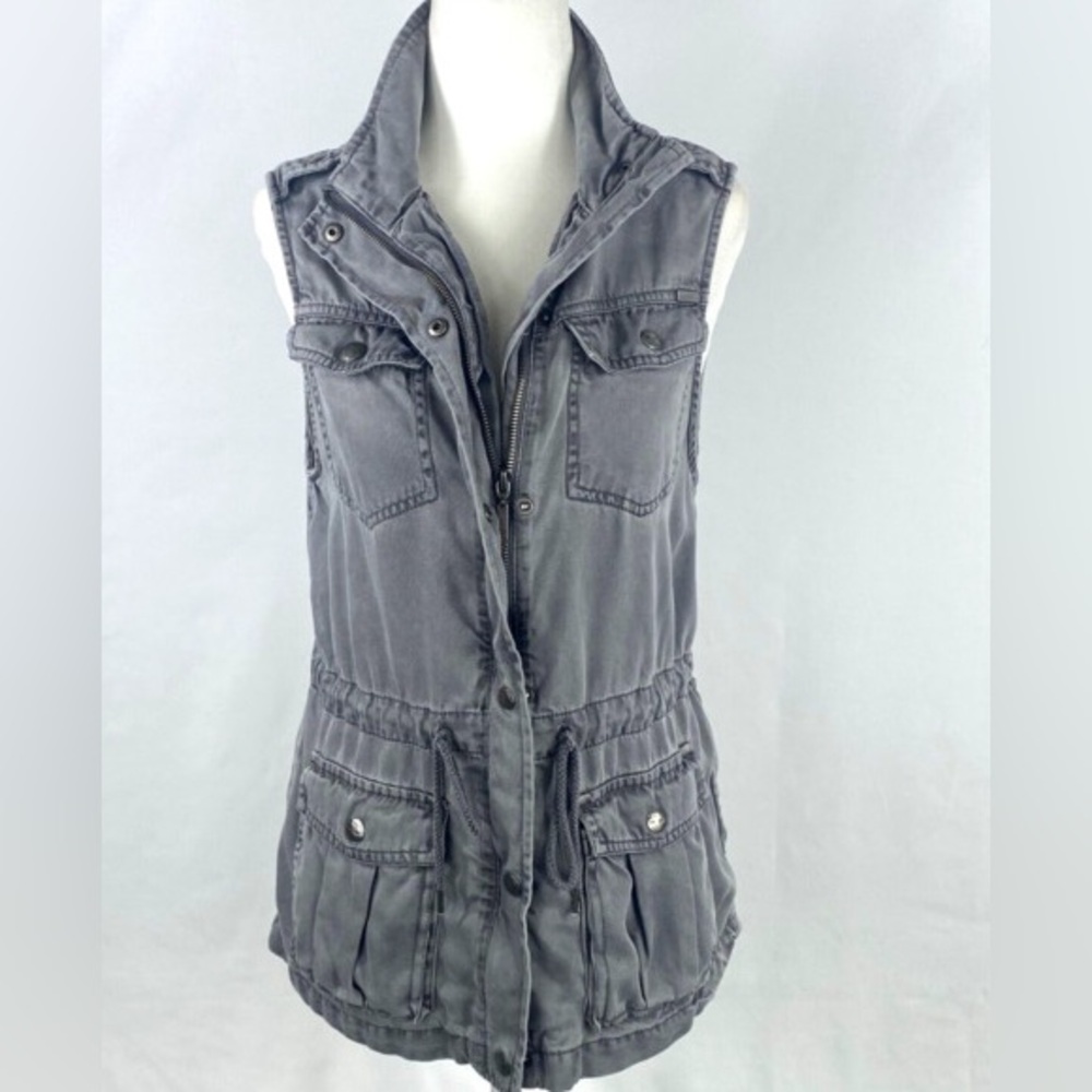 Max Jeans Utility Vest Gray Soft Tencel Adjustable Drawstring Cargo XS Grey